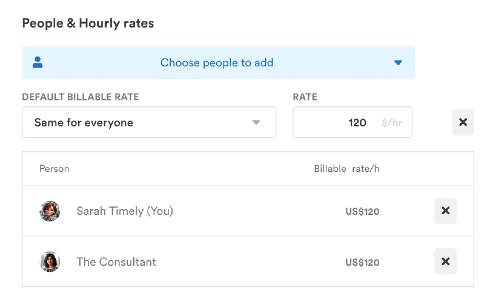 Billable rates | Timely Features