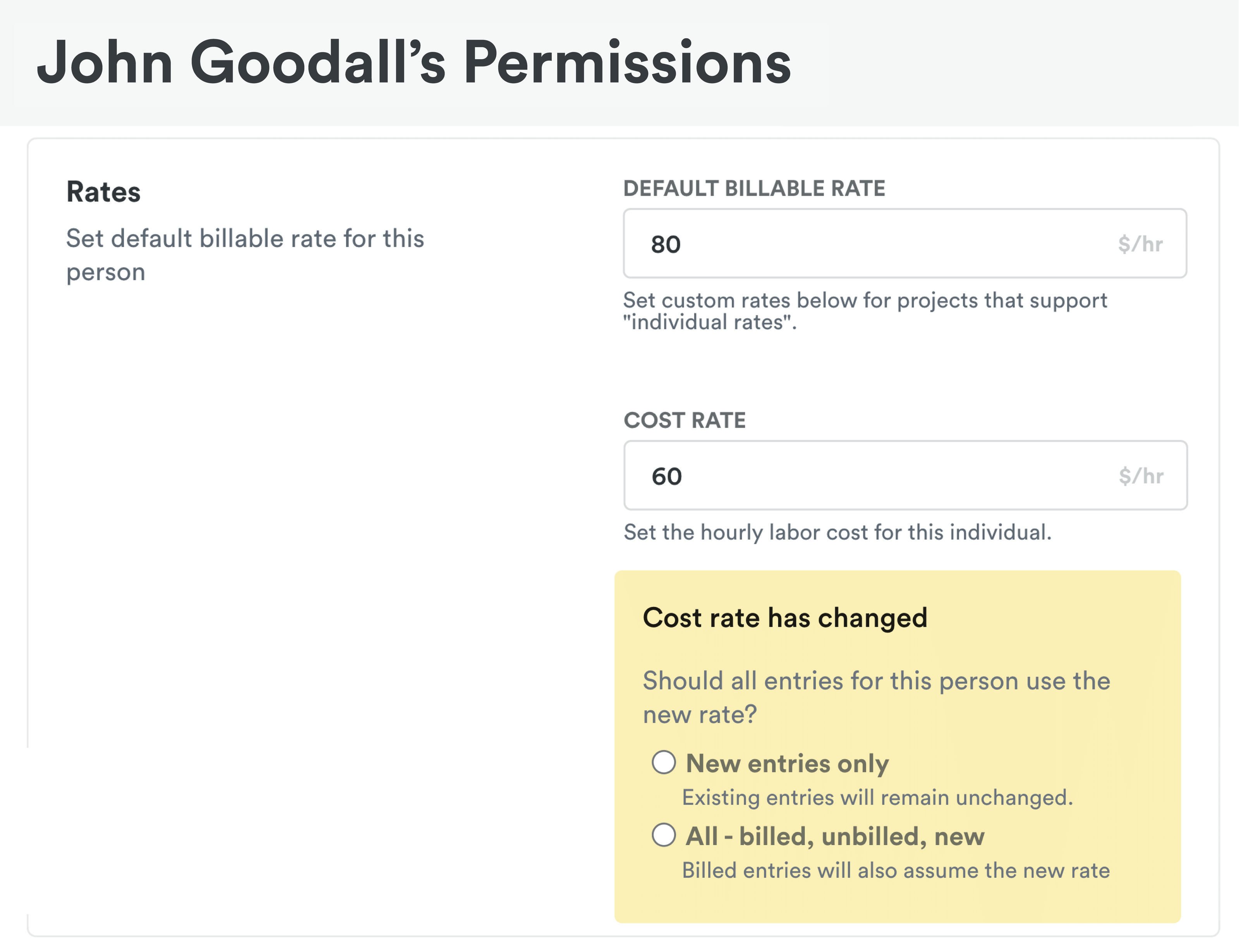 Cost rates | Timely Features