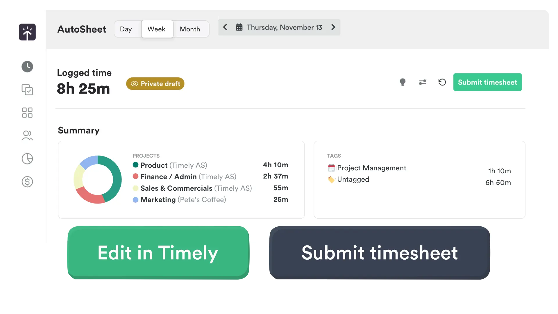 Timely interface showing capture and submission controls