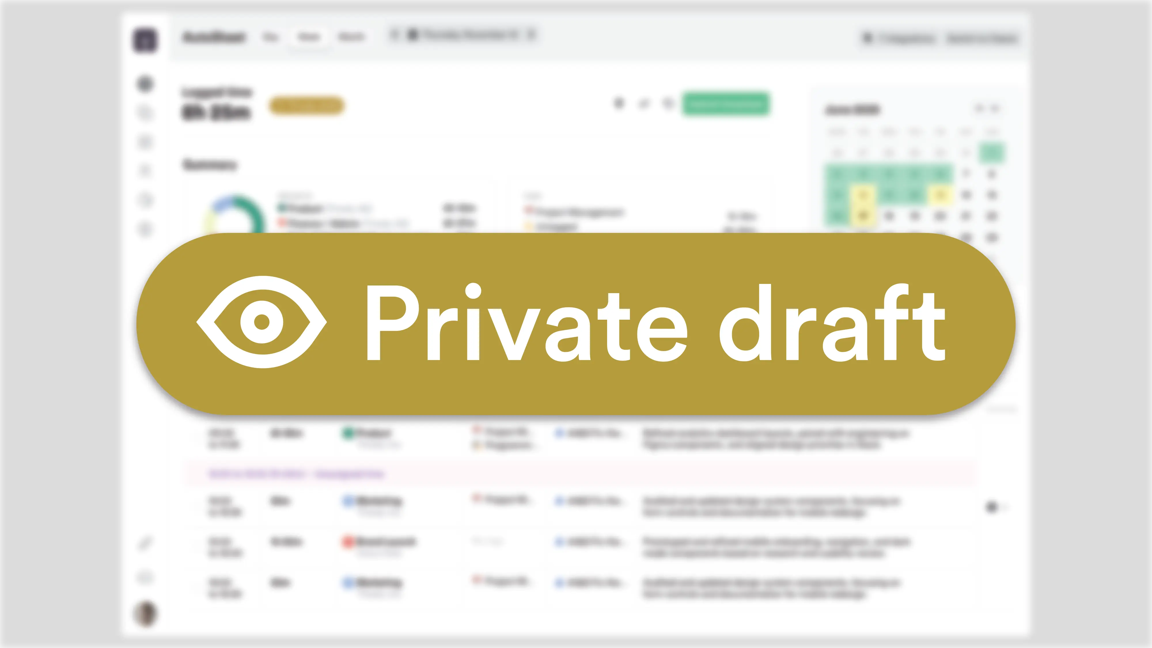 Timely timesheet interface marked as a private draft