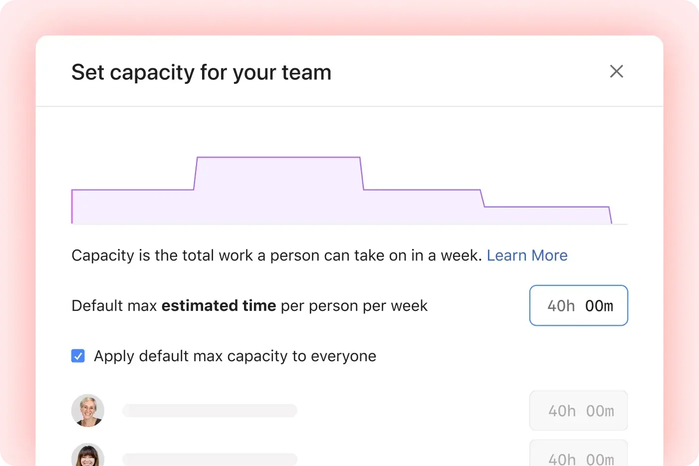 Asana time tracking project view showing logged hours and workload