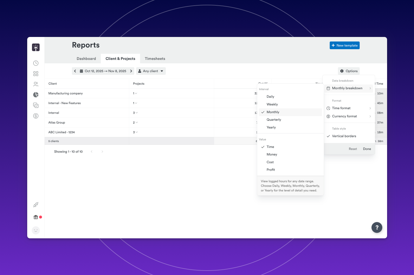 Quarterly and yearly report breakdowns