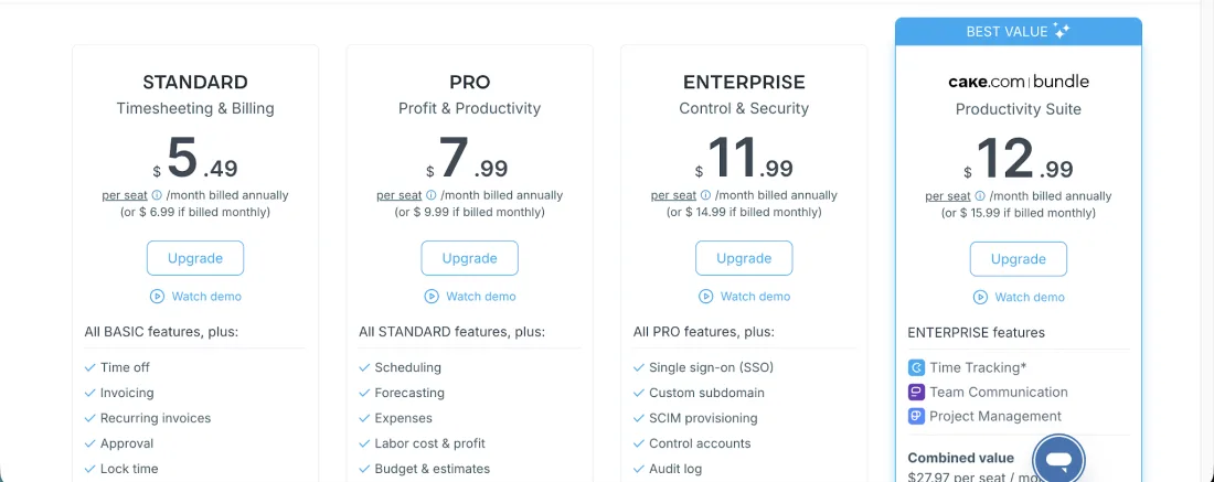 Clockify Standard plan features