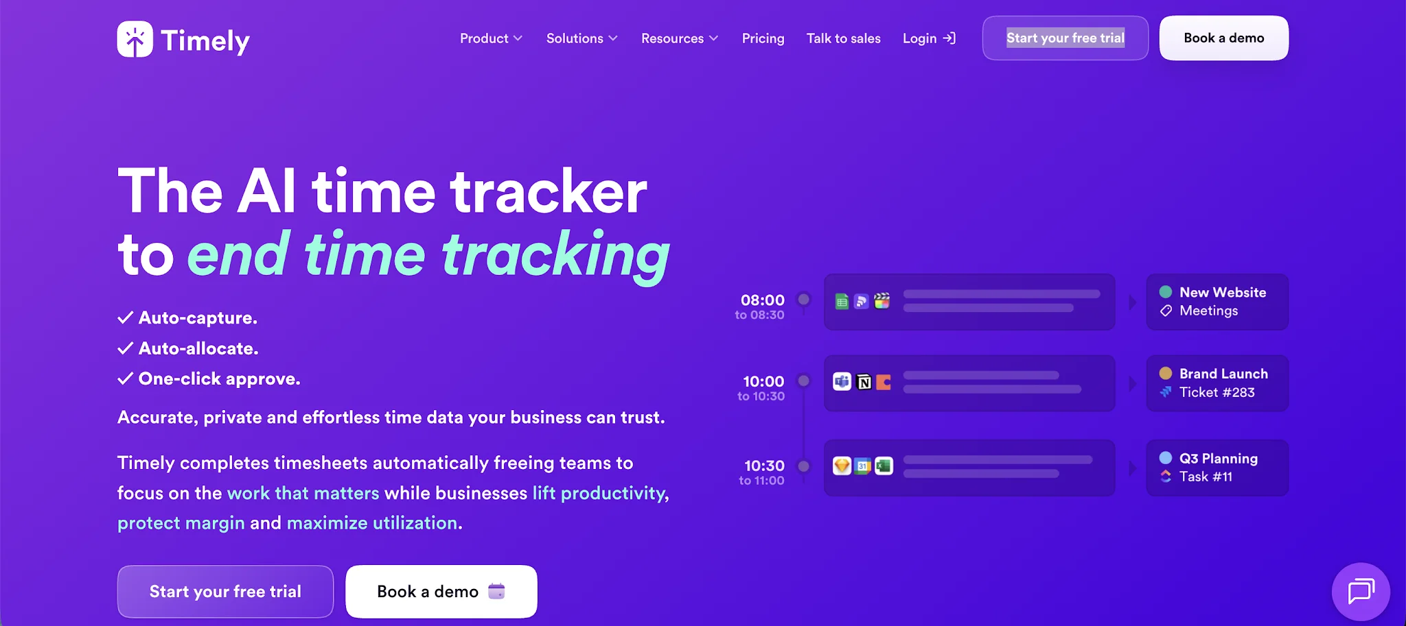 Timely time tracking interface showing automatic time capture