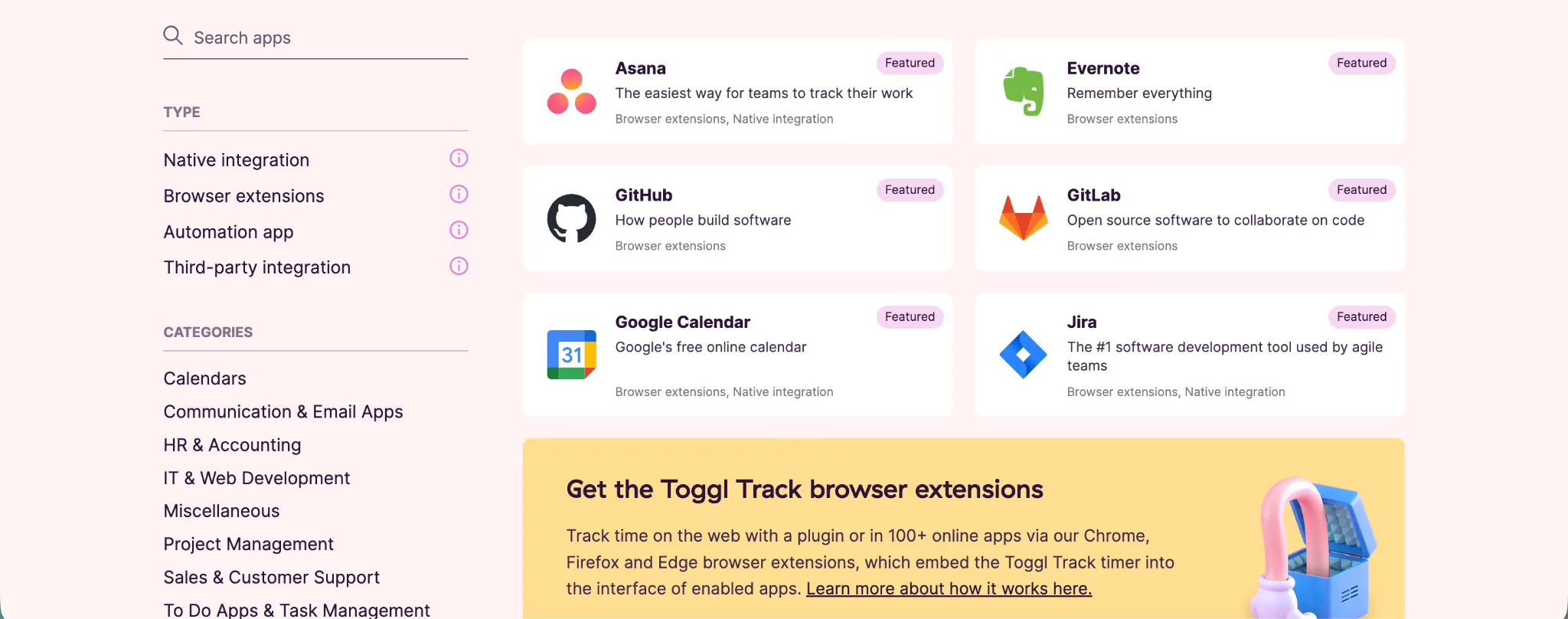 Integrations in Toggl Track