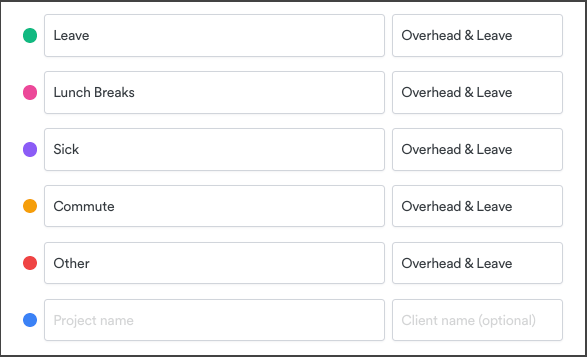 Overhead and Leave project setup example