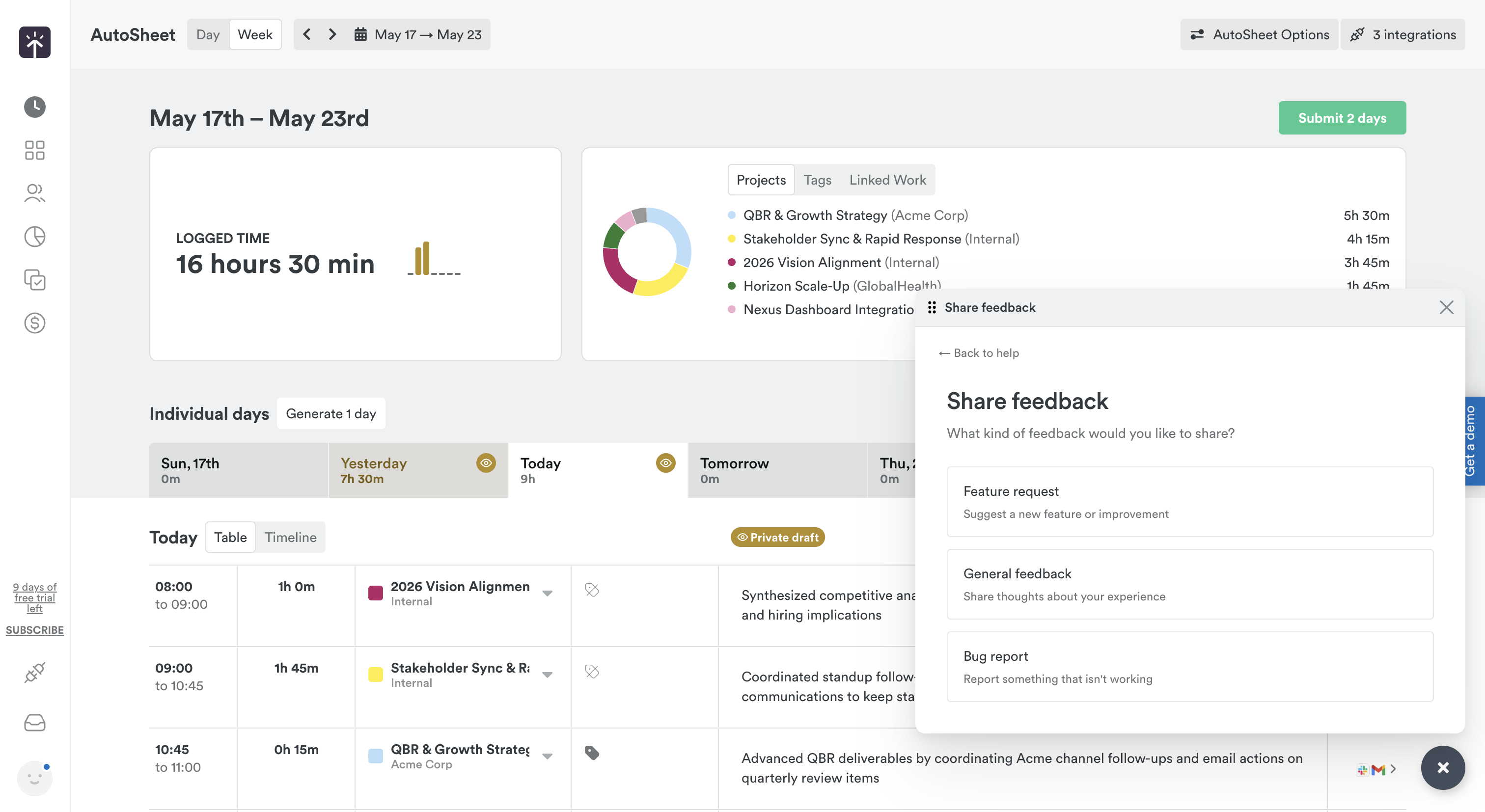 Share feedback modal in Timely 