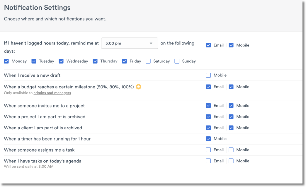 Email notification settings