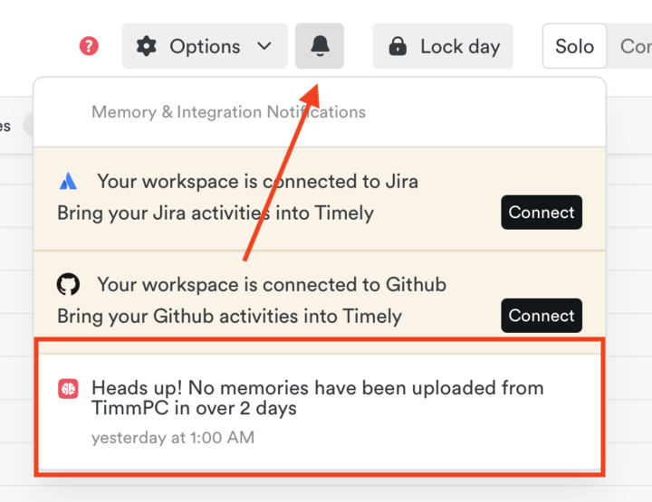 Memory activity notification