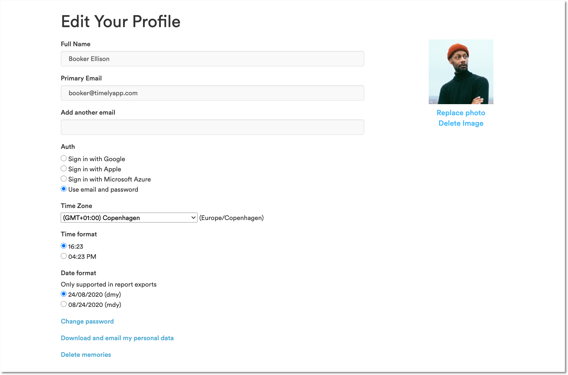 Profile settings page