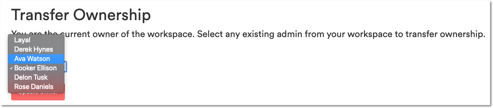 Transfer ownership settings