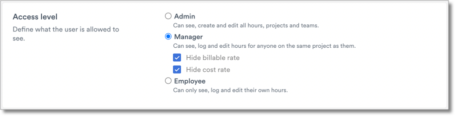 User access level options