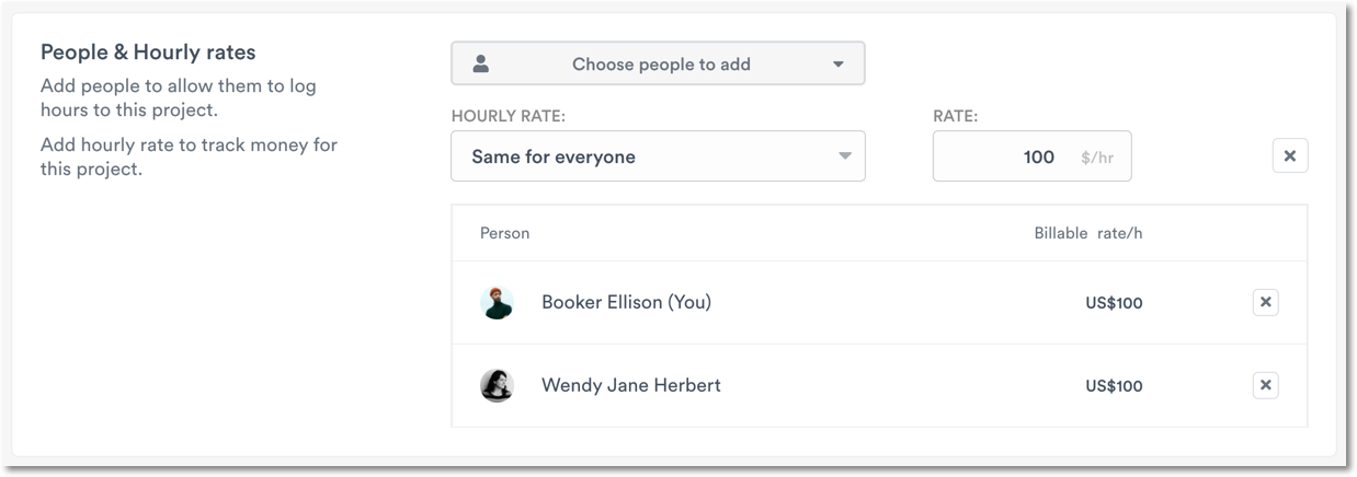 Project hourly rates