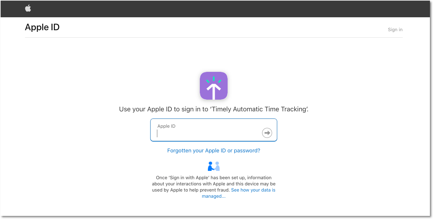 Apple sign-in page