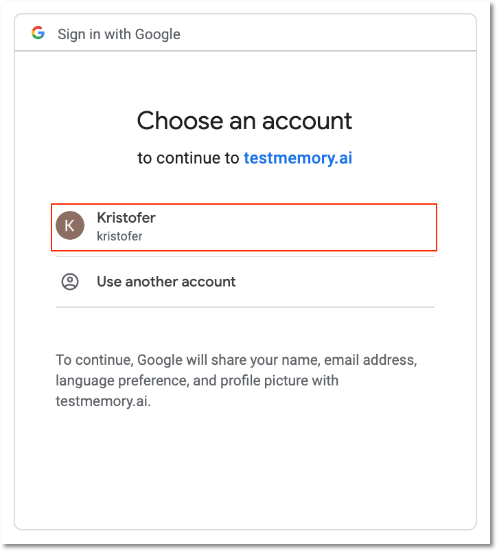 Google authorization page