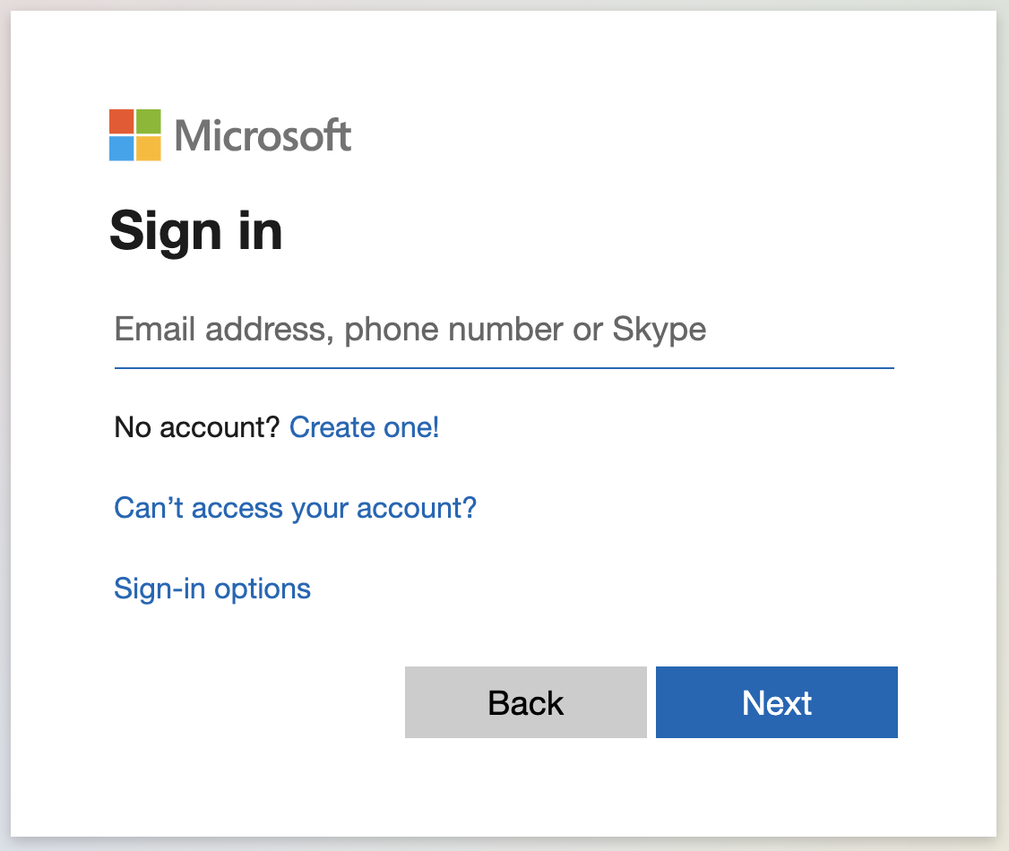 Microsoft sign-in page