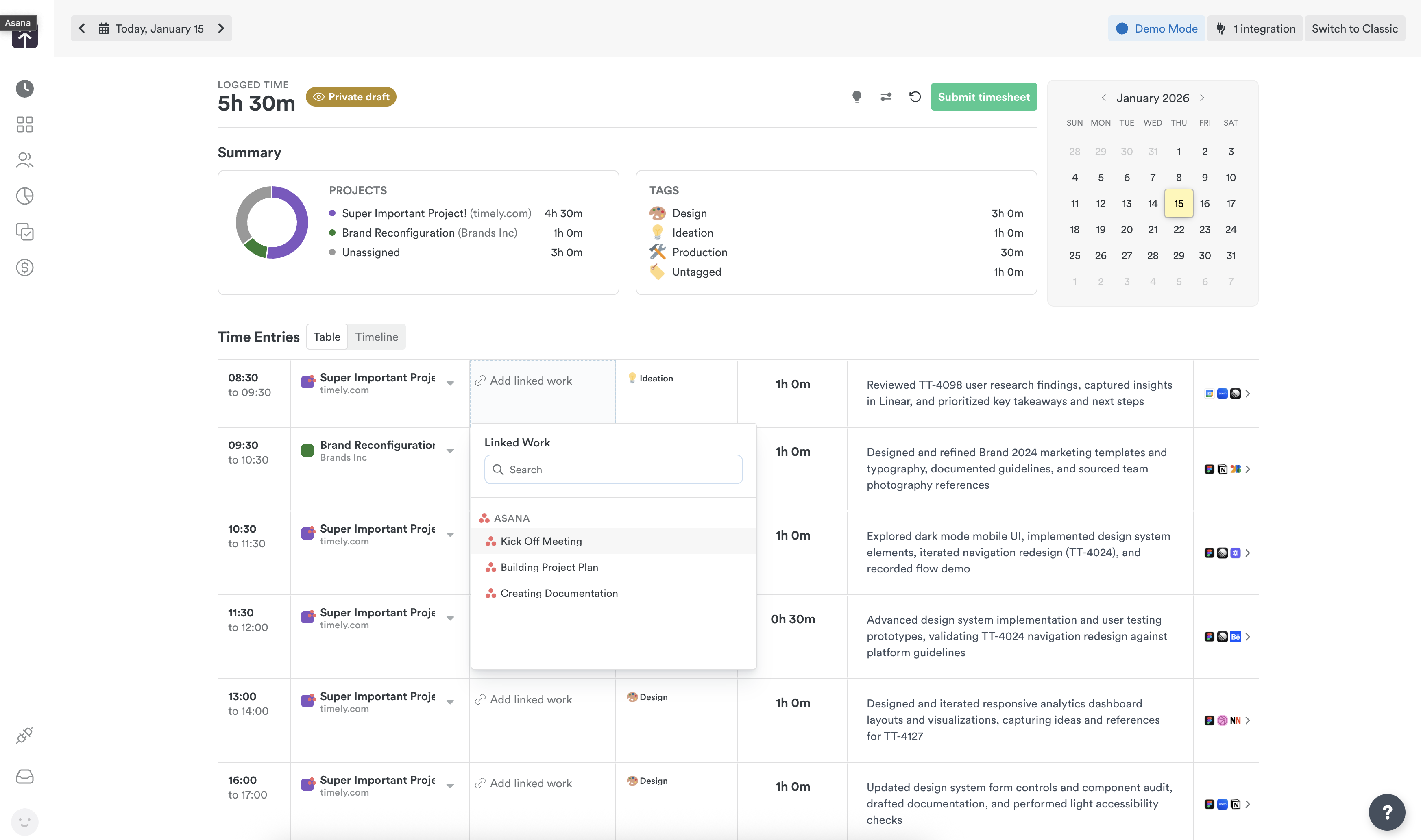 Logging time to Asana tasks