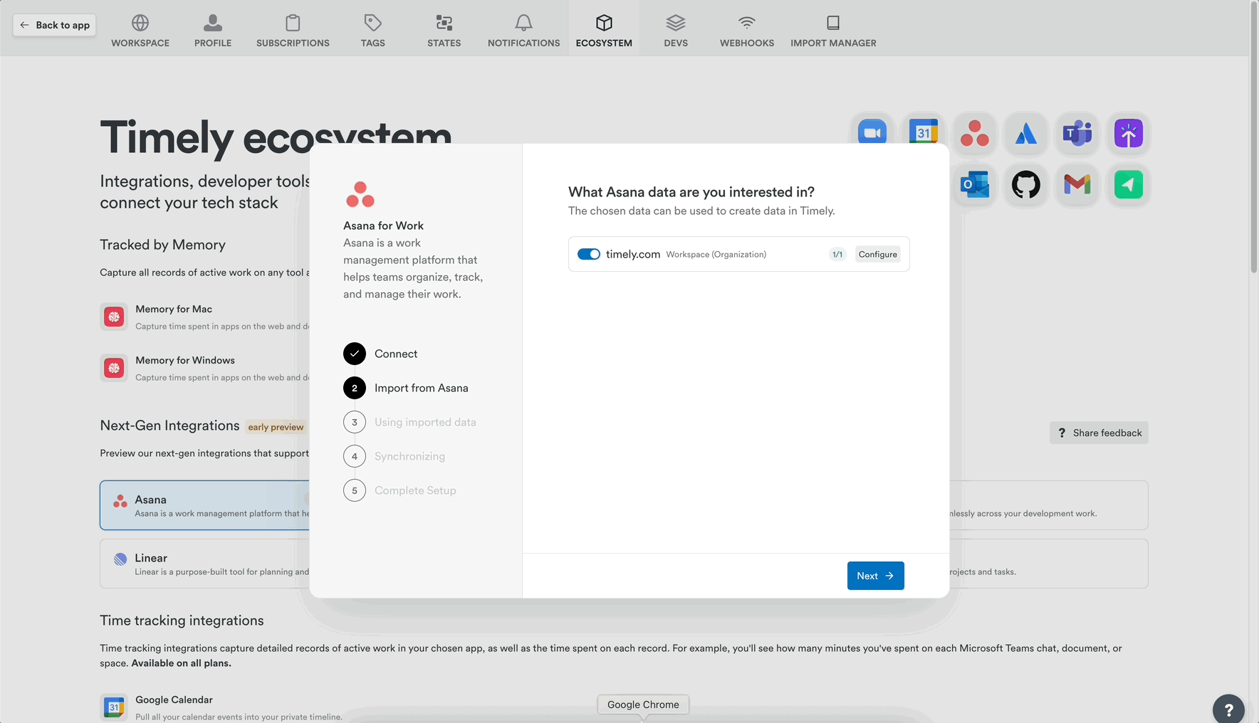 Select Asana workspace