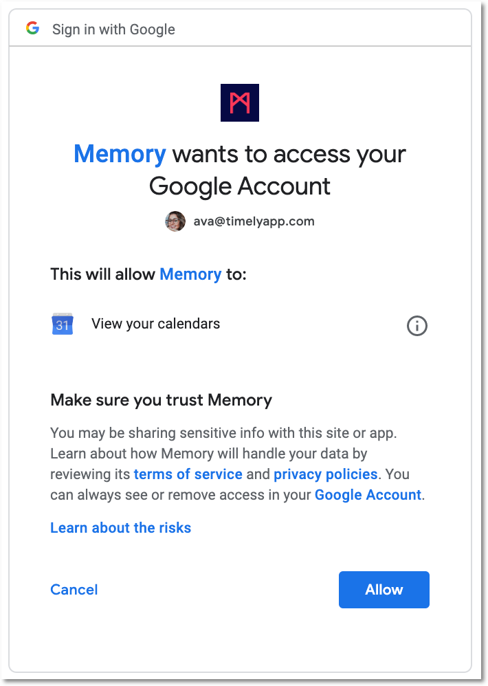 Allow Google Calendar access