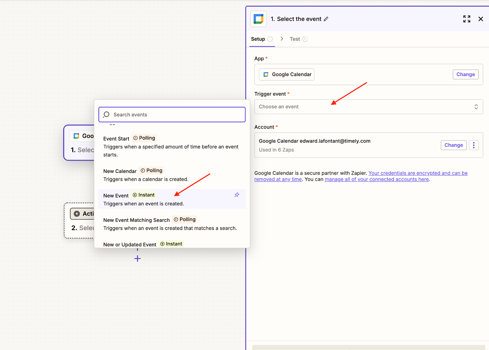 Select new event trigger