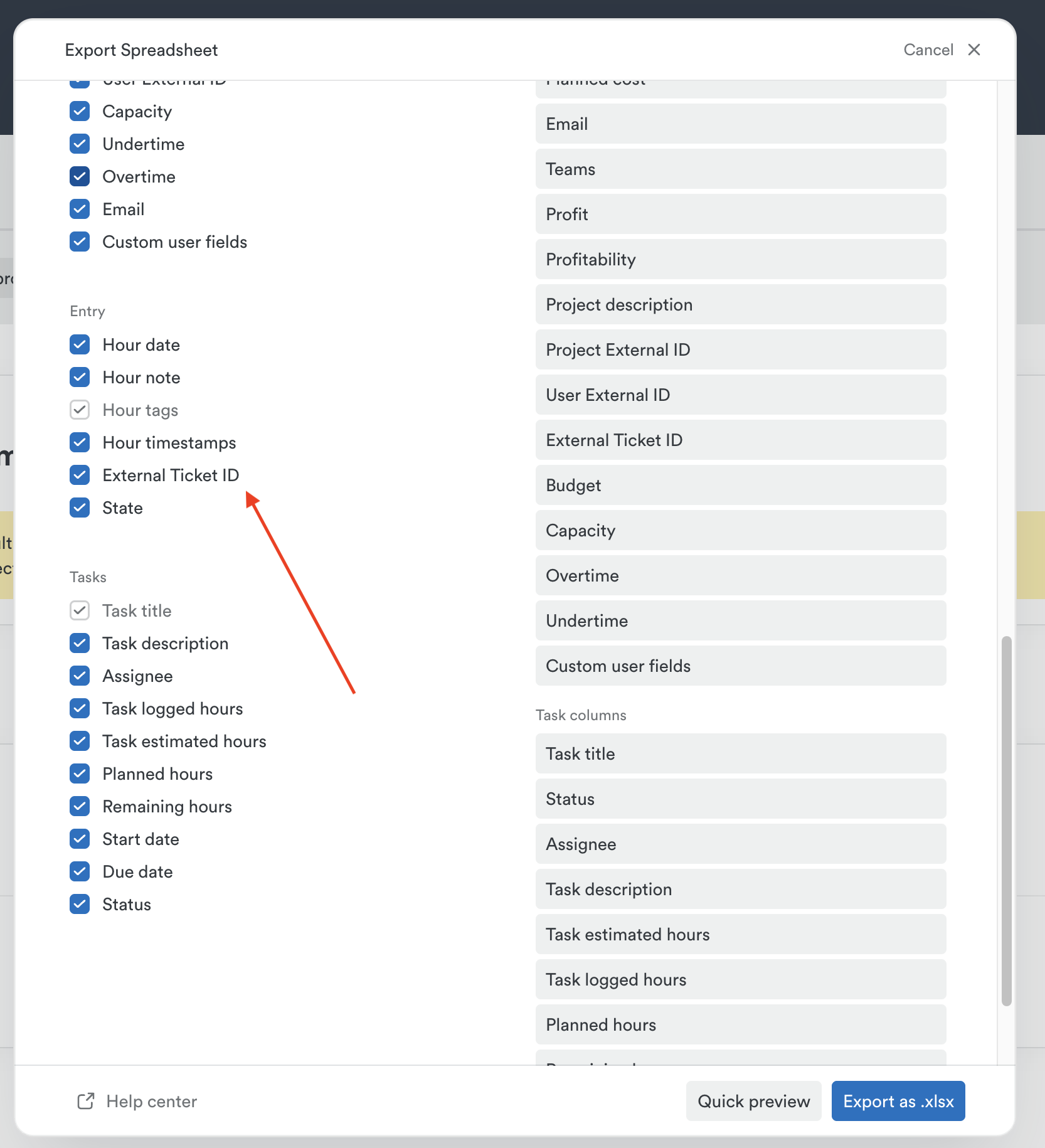 Jira export column