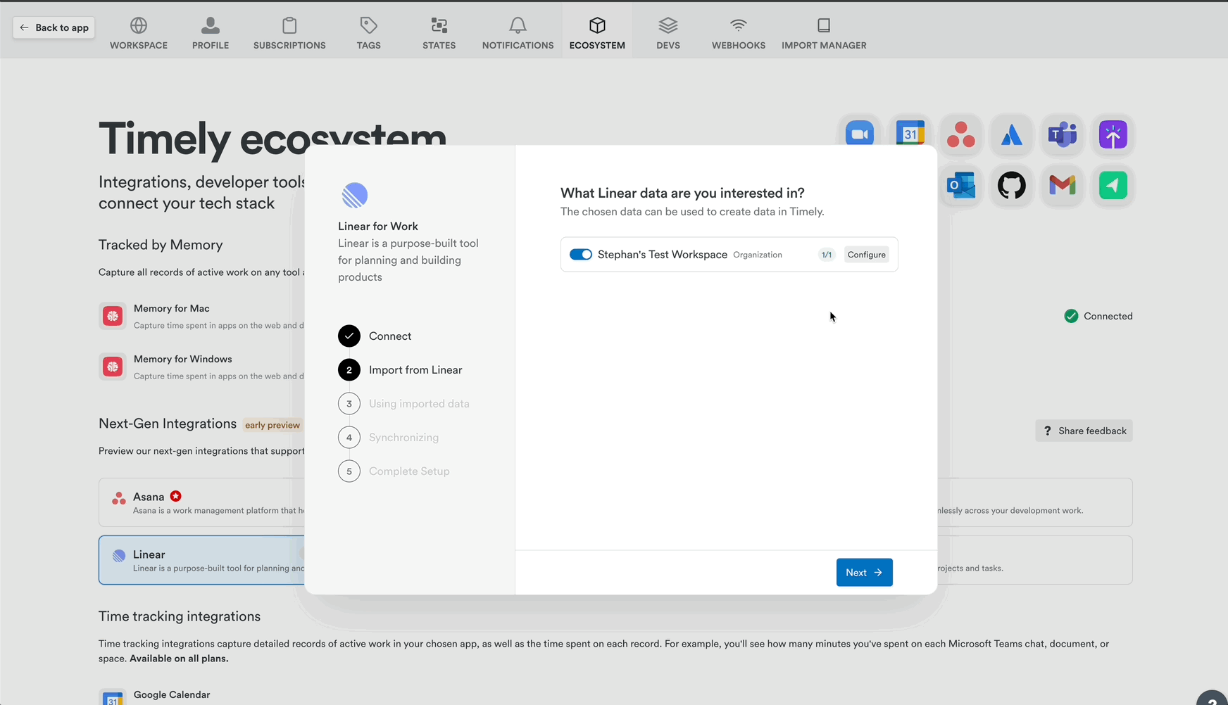 Select Linear workspace