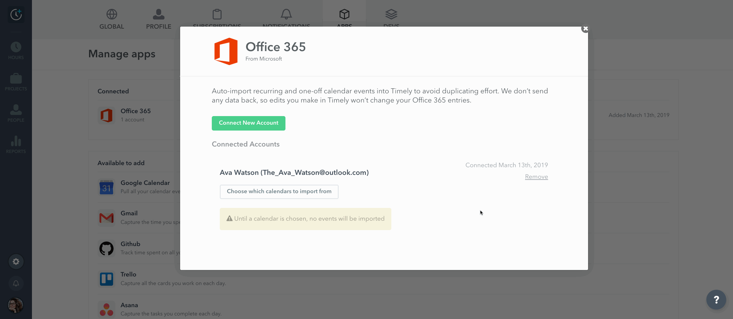 Office 365 calendar selection