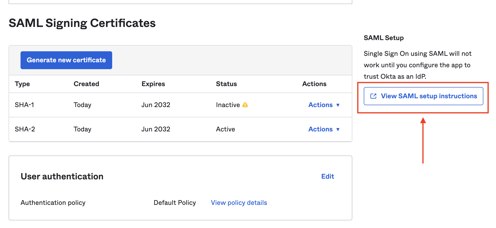 View SAML setup instructions