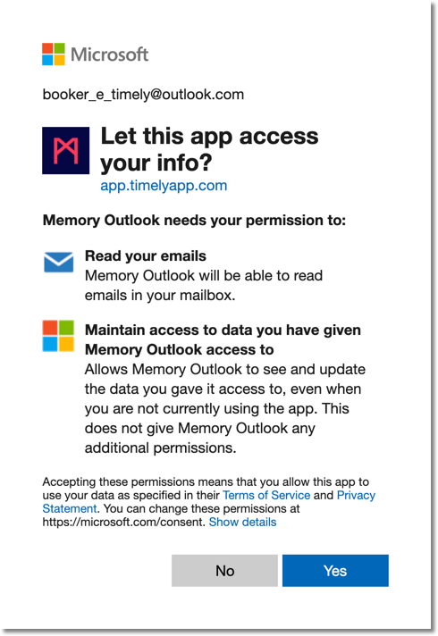 Accept Outlook permissions