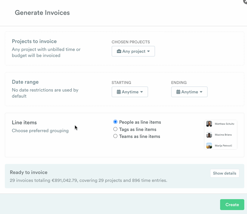 Select line item format