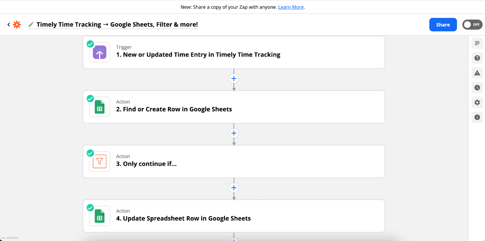Google Sheets Zap example