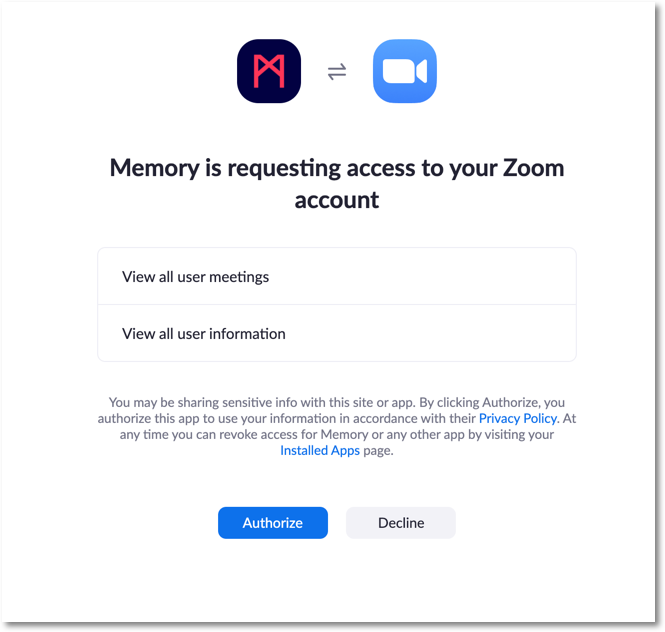 Zoom authorize