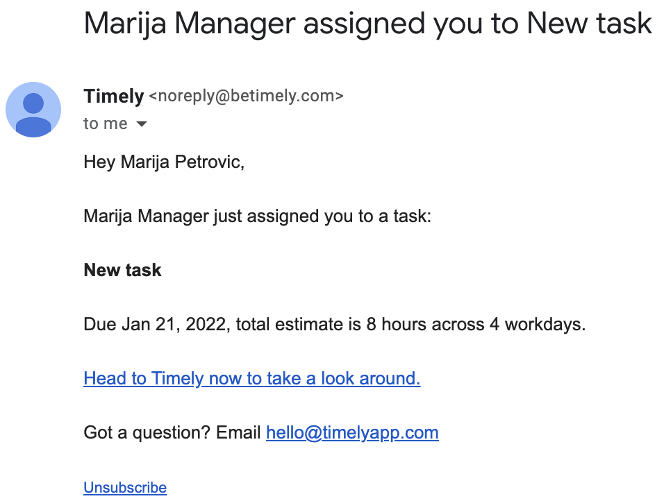 Task notification via email