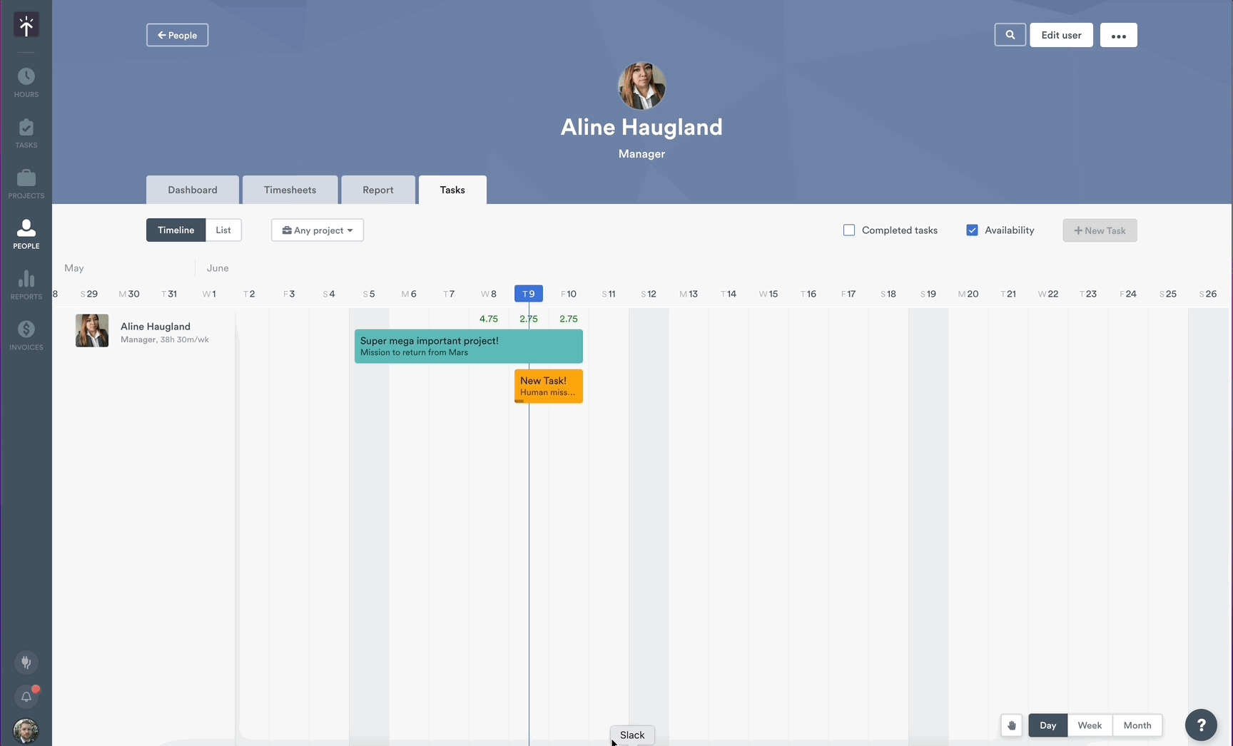 Tasks from user page