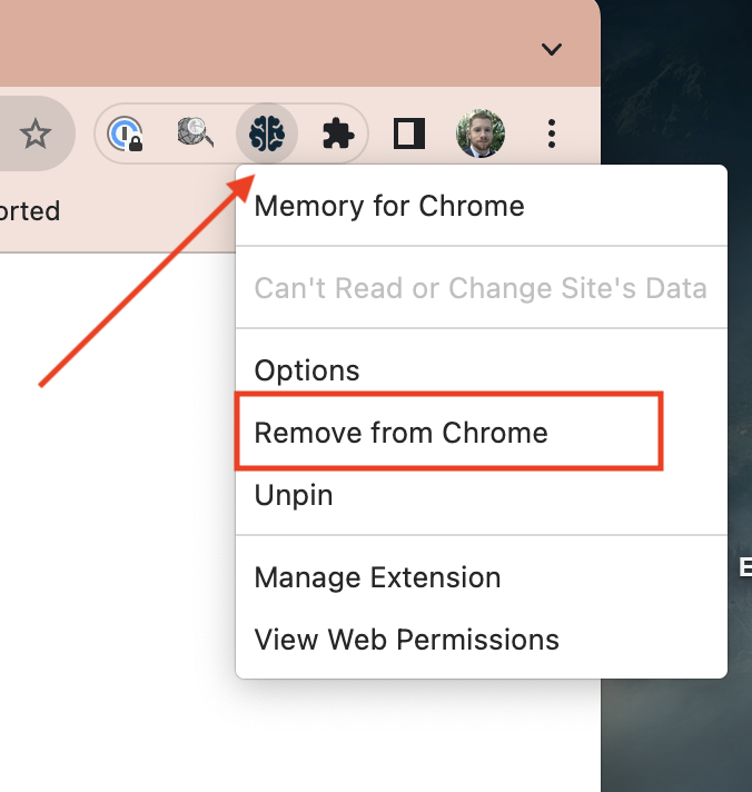 Uninstall Memory from Chrome