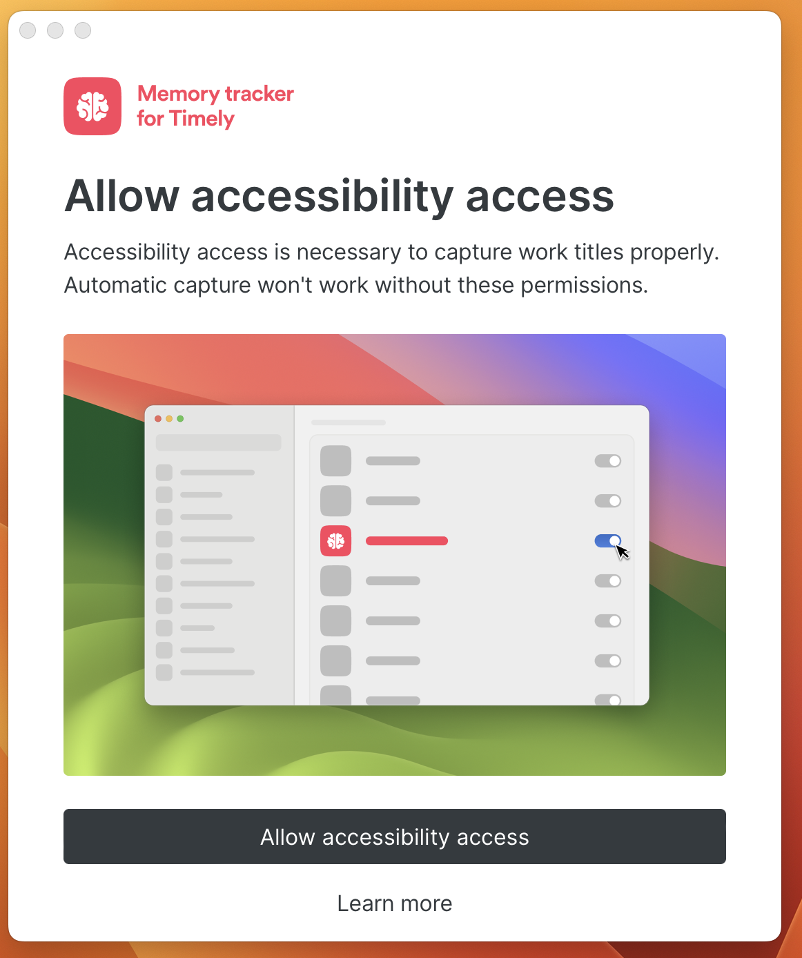 Memory for Mac accessibility access
