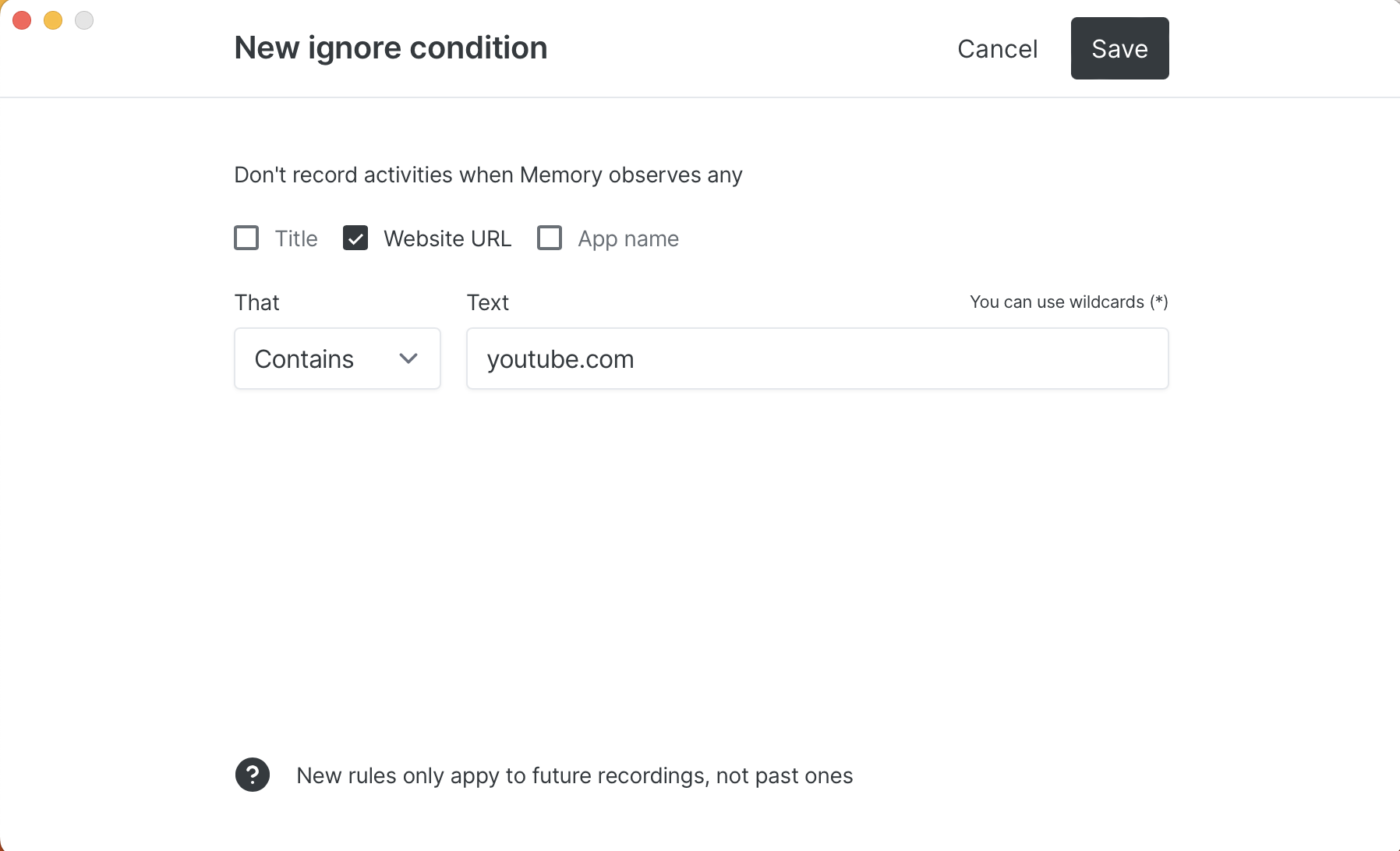 Memory for Mac ignore rules