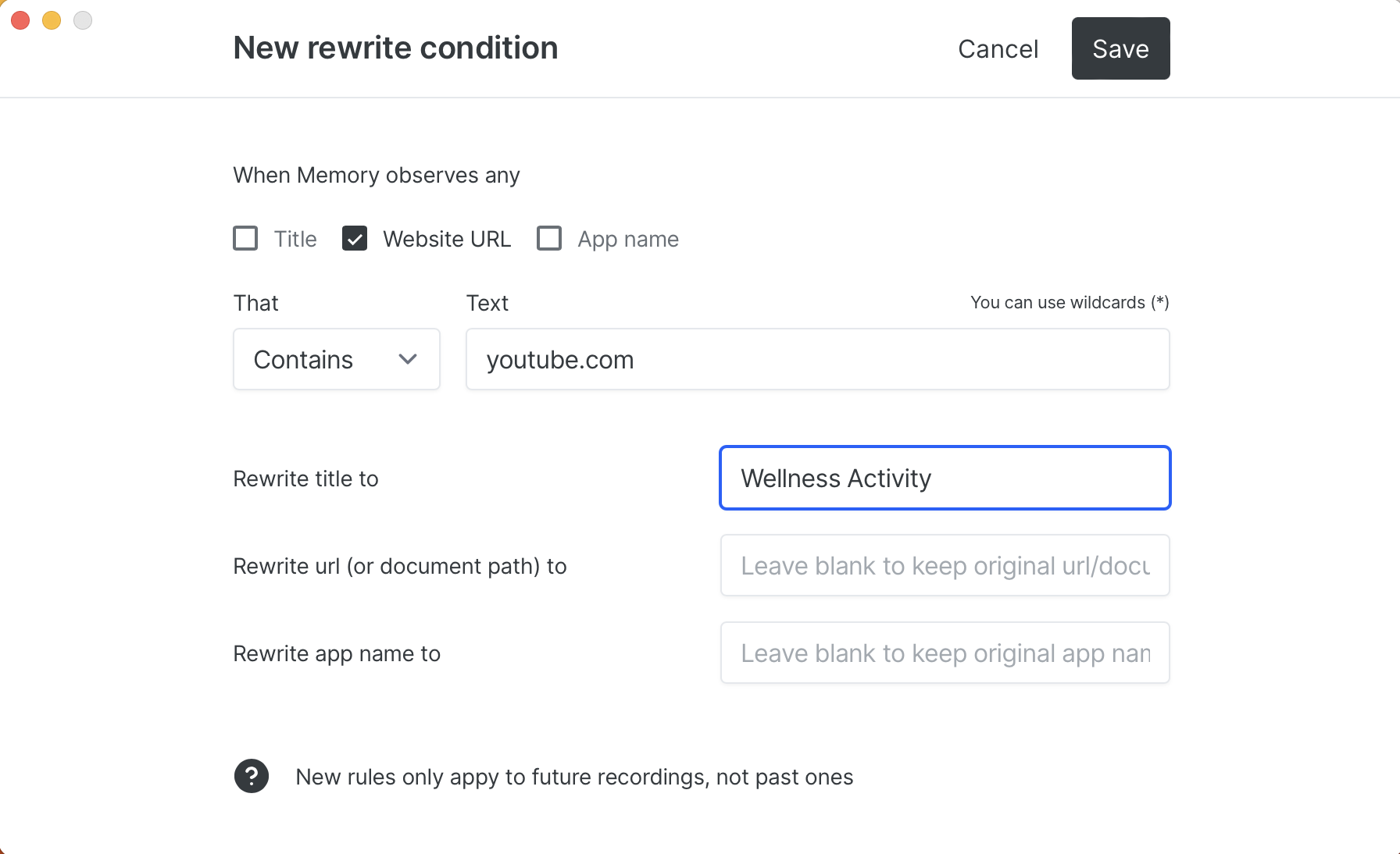 Memory for Mac rewrite rules