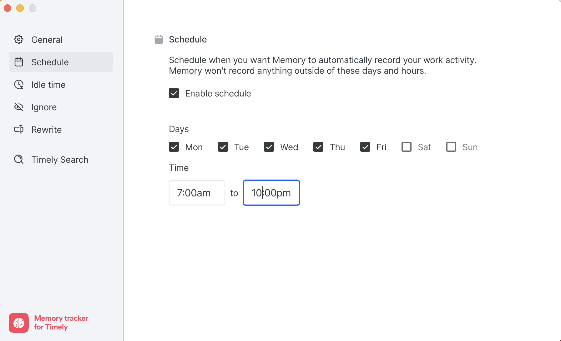 Memory for Mac schedule