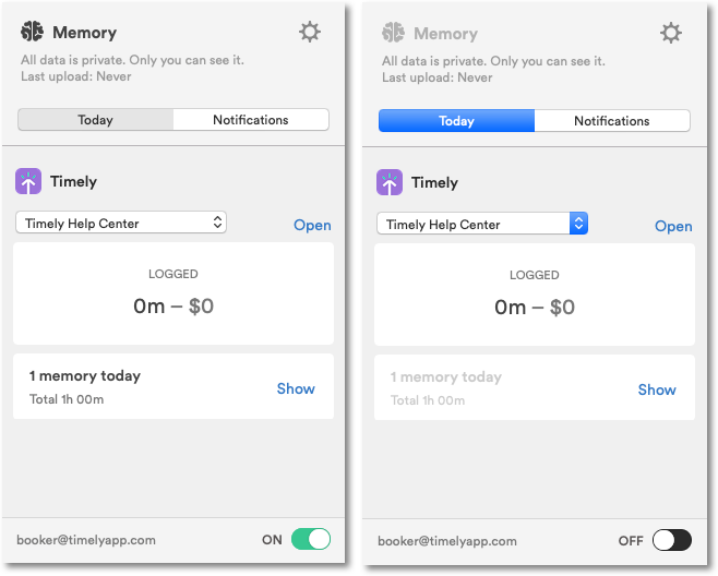 Memory for Mac on/off toggle