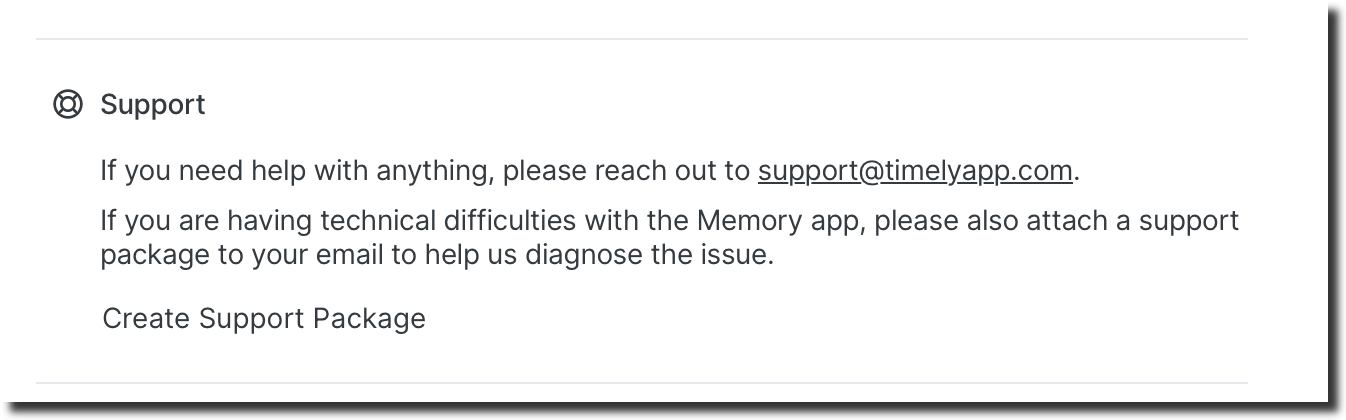 Memory support package