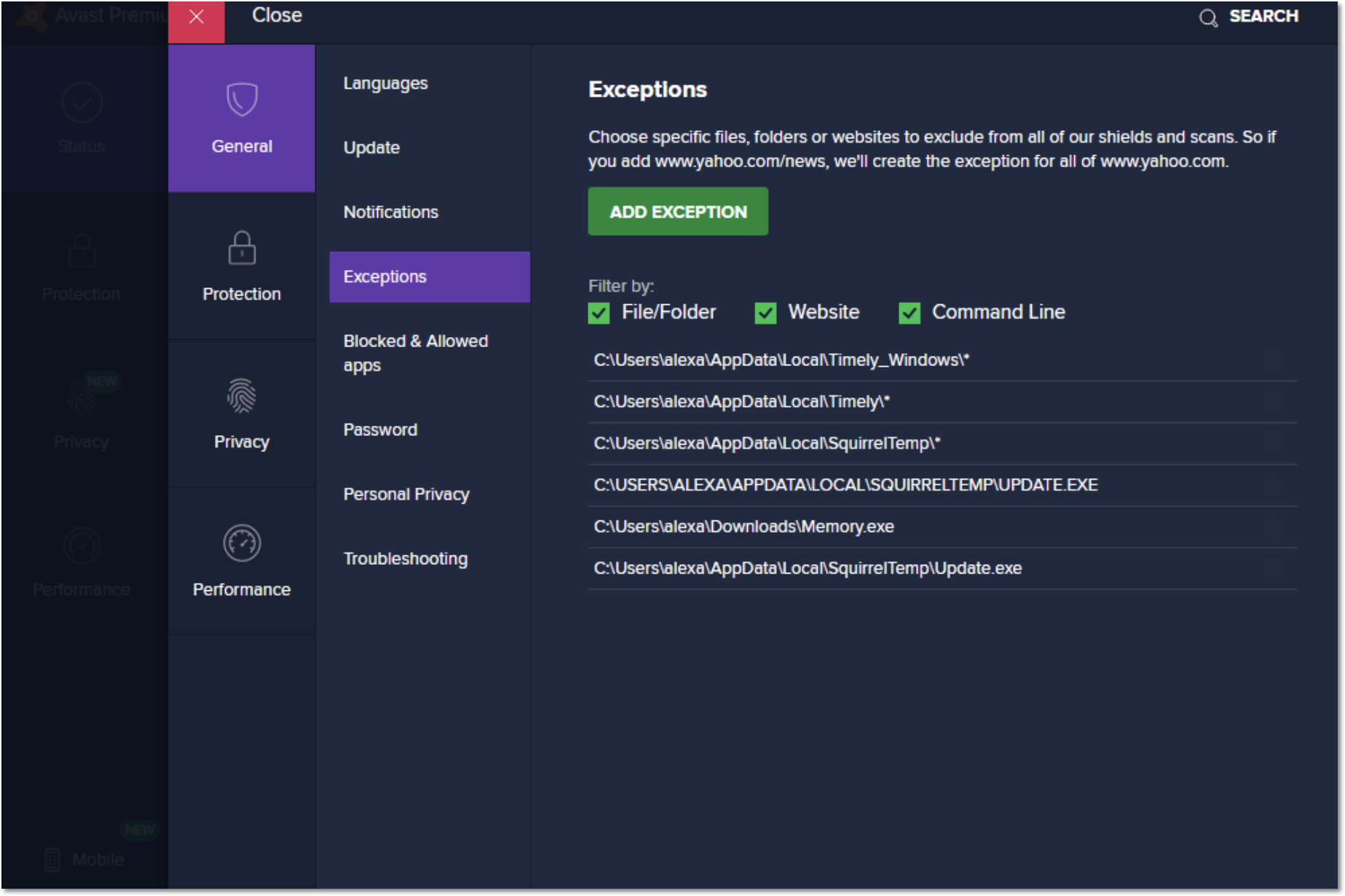 Memory Avast exception