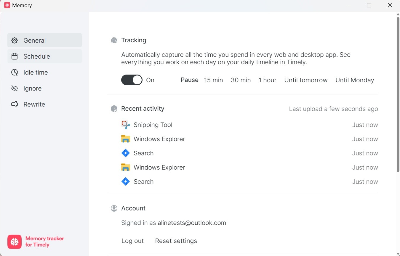 Memory for Windows general settings