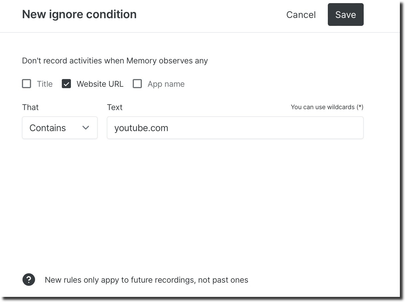 Memory for Windows ignore rule detail