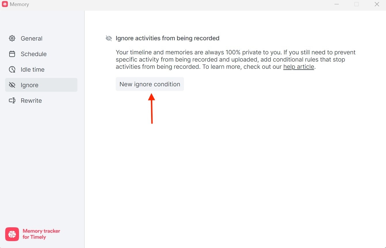 Memory for Windows ignore rules