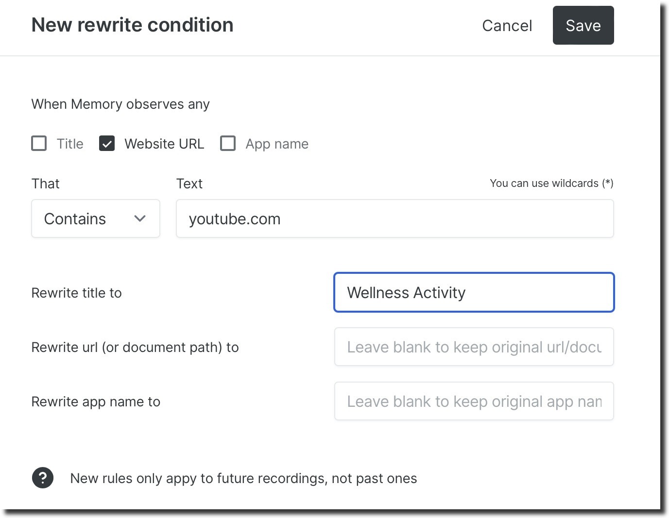 Memory for Windows rewrite rule detail