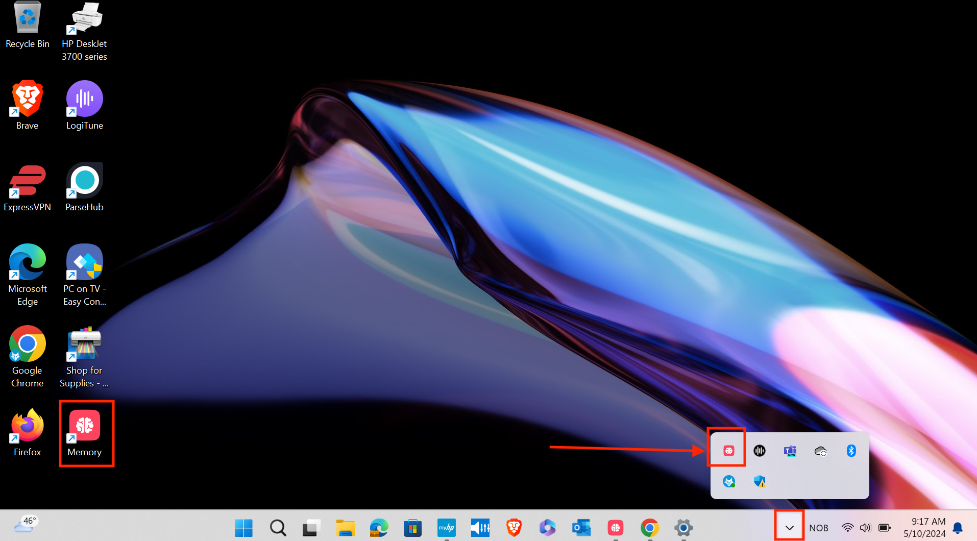 Memory in Windows system tray