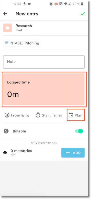 Choose logged or planned time