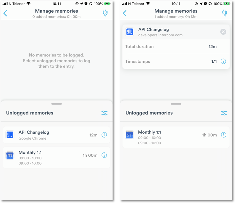 Manage memories for the entry