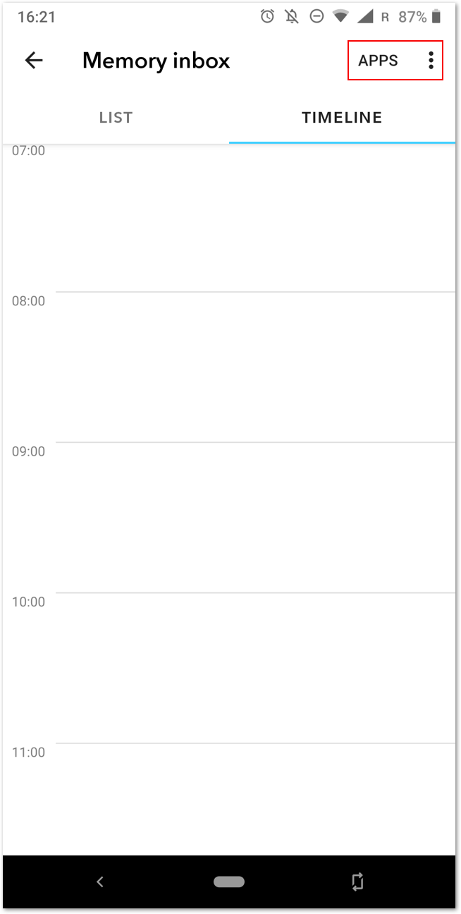 Apps button in Memory inbox